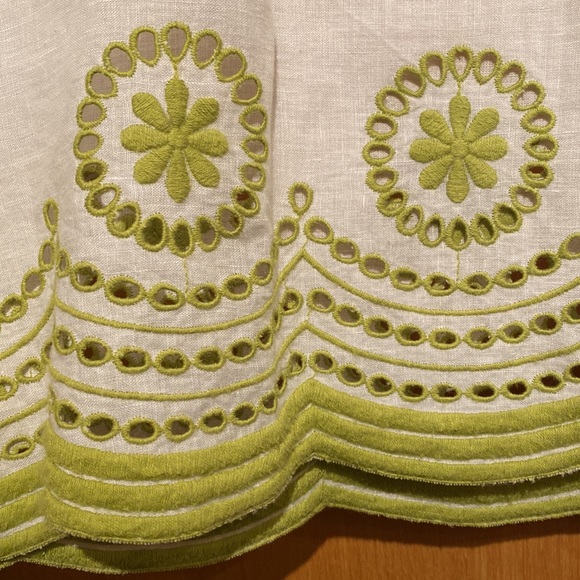 Vintage J. Crew Linen Popover Top White with Green Embroidery Size Medium - Picture 3 of 6